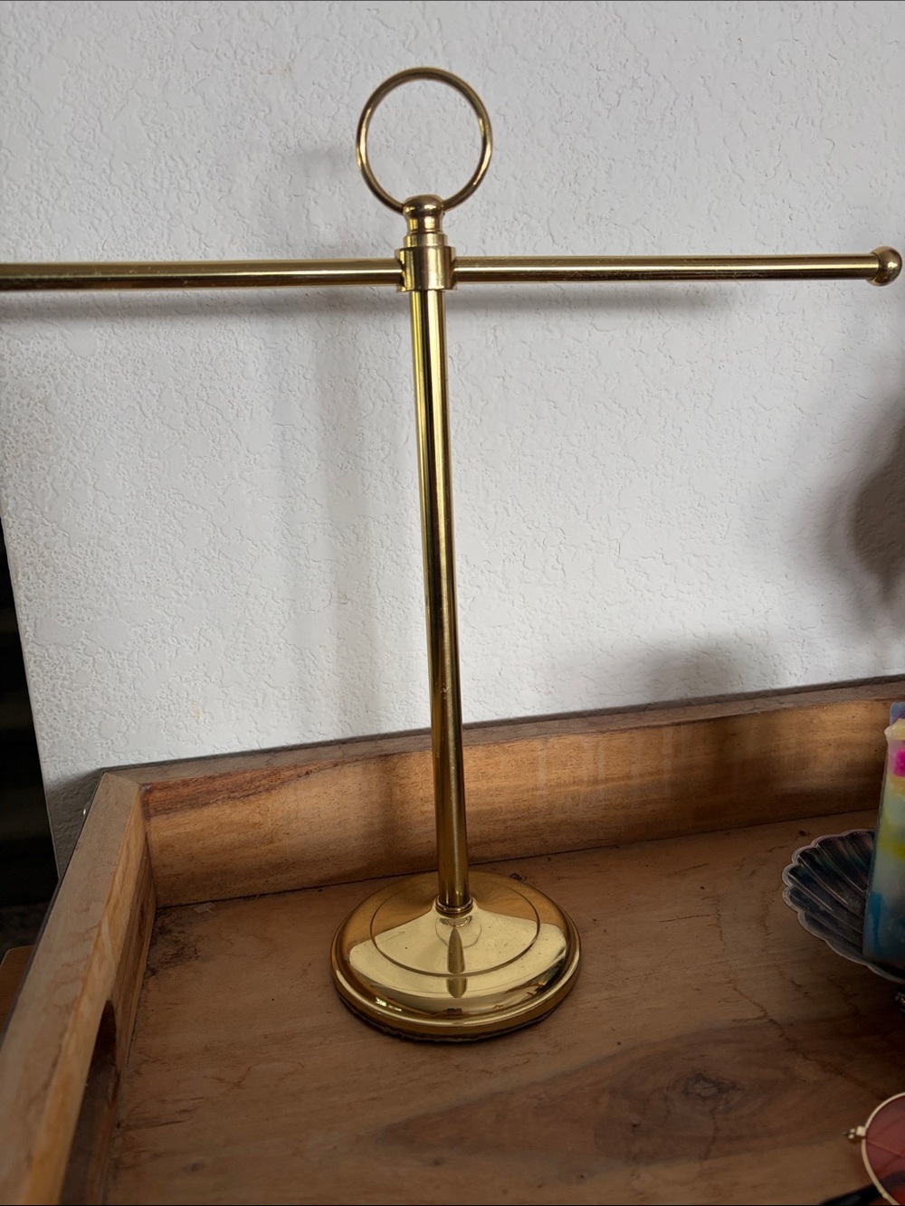 Gold Towel and Jewelry Stand with Ring Top